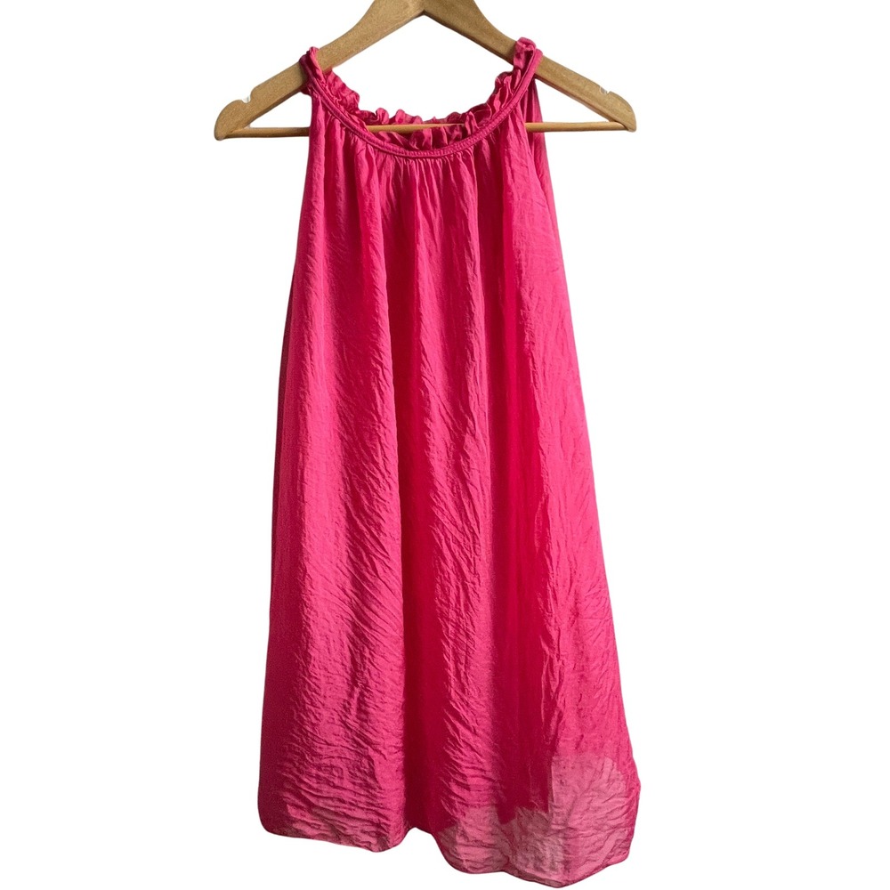 Luisa Ricci Italy Silk Dress M Pink Fuchsia Halter Swing Trapeze Lagen Summer